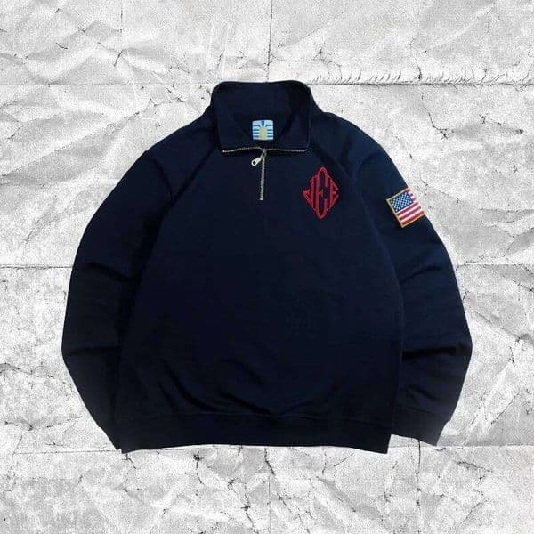 Y2K Retro Quarterzip Pullover Hoodie JEE Embroidery Pattern Sweatshirt American Vintage Casual Streetwear Men Oversized Coat T260305