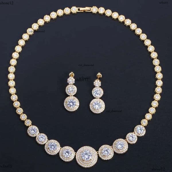 T0132 bridal high-grade micro inlaid Zircon Necklace Earrings two-piece set of noble wedding banquet jewelry