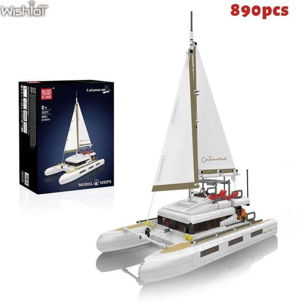 Mould King 10217 Catamaran Building Blocks Sailing Boat Model Desktop Ornaments Kids Assembly Toys Sailboat Creative Gift 890pcs Z260305