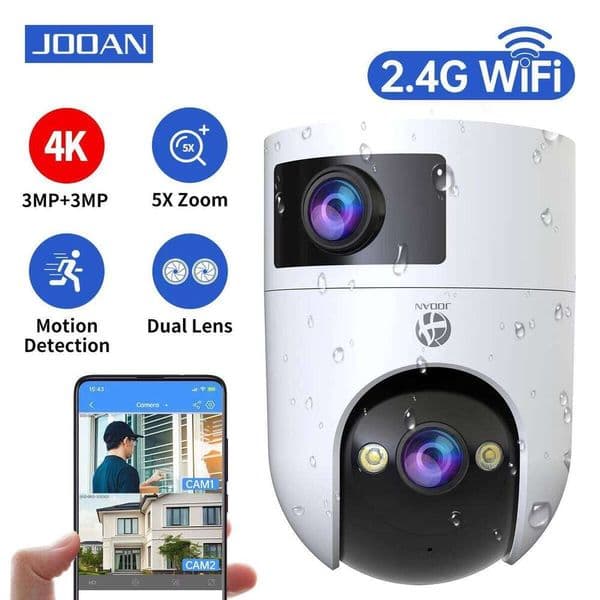 JOOAN 8MP HD IP Outdoor Dual Lens Security WiFi Auto Tracking Color Night CCTV Audio Video Surveillance Camera 26W0306