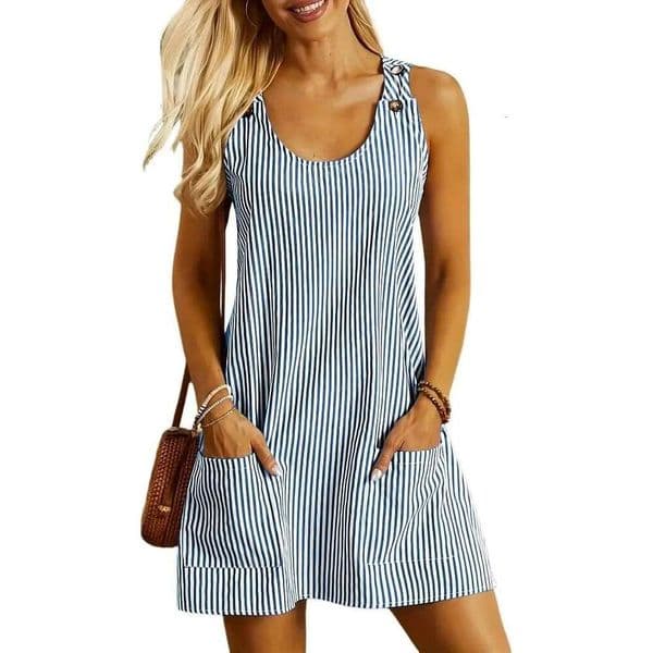 Womens Sleeveless Summer Dresses Designer 2026 Cusual U Neck Sundresses Striped Printed Short Dress with Pocket