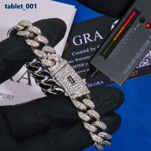 High Quality Hip Hop Style Bling Iced Out Pave Mens Link Chain Bracelets S925 Silver Moissanite Cuban Bracelet