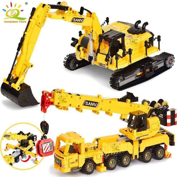 HUIQIBAO MOC Engineering Excavator Crane Truck Building Blocks Vehicle Car Bricks City Construction Toys For Children Boys Z260305