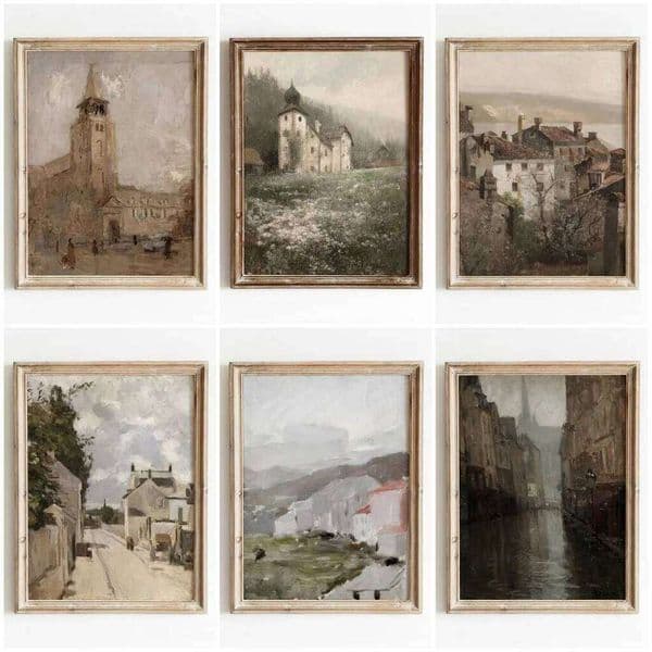 Vintage Abstract Country Landscape Wall Art Retro Architecture Poster European Village Oil Painting Print on Canvas Home Decor 26Y0306