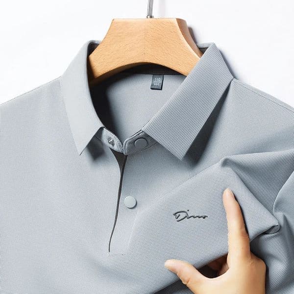 Summer seamless ice silk short sleeved T-shirt polo shirt flip collar casual elastic top breathable thin half sleeve 260304