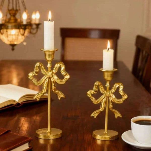 French Wrought Iron Candle Holders Wedding Bow Candlestick Desktop Ornaments Photo Rops Home Decoration XJ260305
