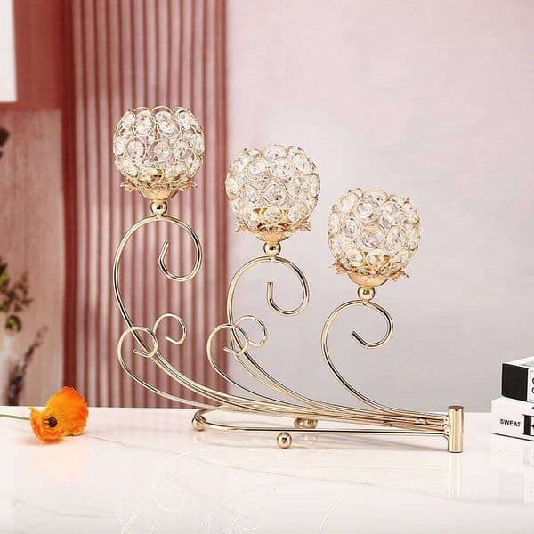 1pc 3 Arms Golden Metal Votive Candle Holder Candelabra Flower Vase, Vintage Candlestick for Table Centerpiece XJ260305