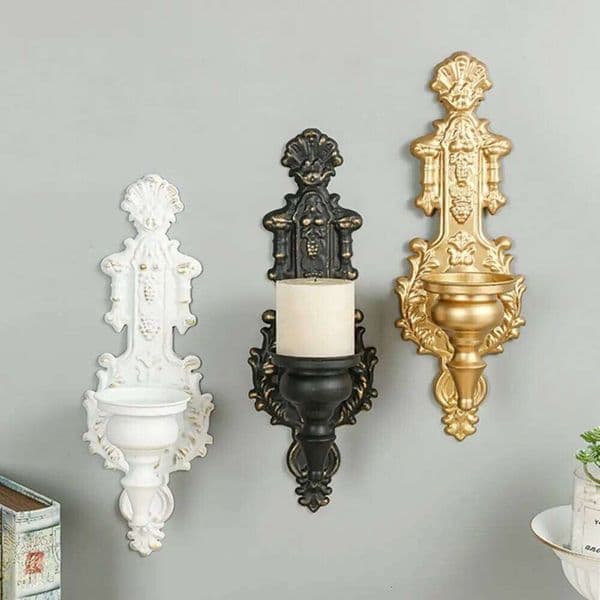 European Style Decorative Mounted Candle Holder Carved Iron Art Nordic Tealight Stand Vintage Metal Candlesticks Wall Decor XJ260305