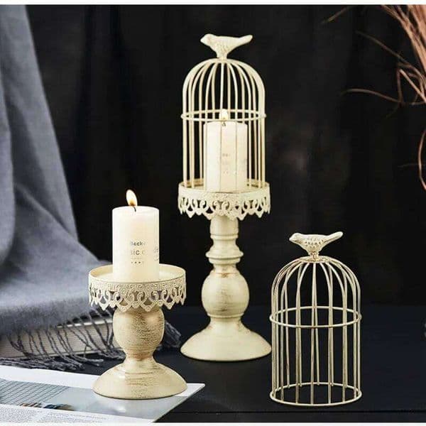 Vintage Birdcage Candle Holder Carved Floral Home Tabletop Decoration Crafts Photography Wedding Dining Room Decorative Props XJ260305