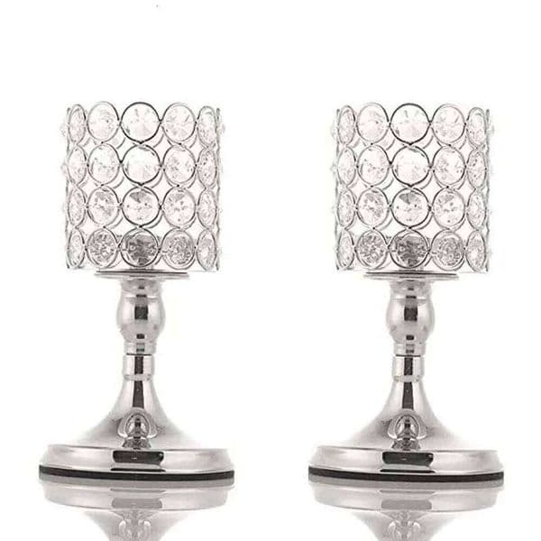Metal Crystal Candle Holder Hollow Romantic Wrought Iron Candlestick Table Ornaments Goblet-shaped Craft Candelabra Christmas XJ260305