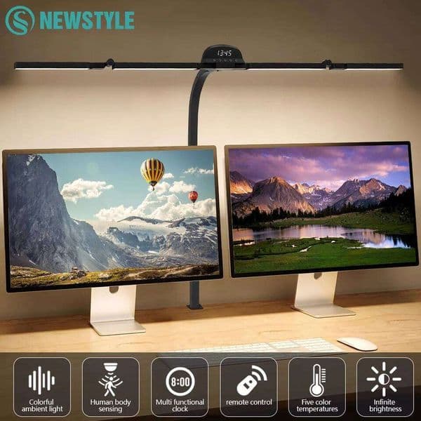 120cm Full Spectrum LED Multi-Function Eye-Caring Desk Stepless Dimming 5 Colour Temperatures Clip-on Computer Monitor Lamp 26Y0206 26Y0306