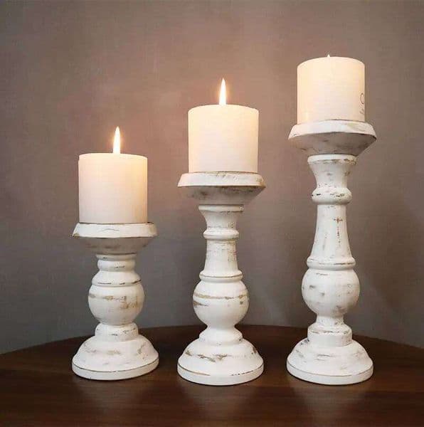 Solid Wood White Candlestick Tabletop Retro Candle Holder Home Decoration Wooden Candles Rack Nostalgic Photography Props XJ260305 thumbnail 2