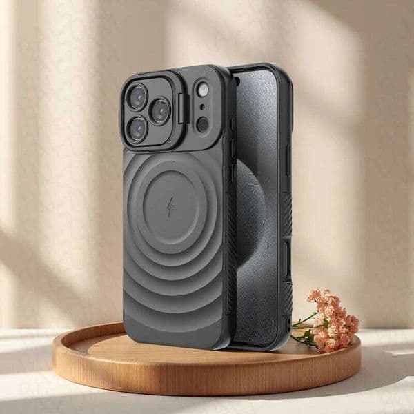 Matte Ripple Folding Camera Stand Case iPhone 17 Air 16 15 14 Plus 13 Pro Max For Magnetic Wireless Charge TPU Cover H260305