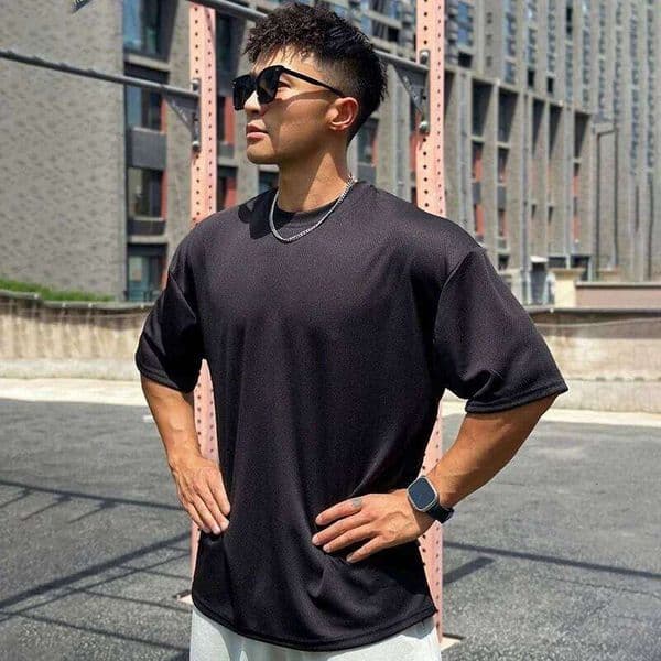 T Oversized Loose Men's Running Sport T-Shirt Gym Bodybuilding Fitness Training Clothing Summer Mesh Short Sleeves Quick Dry Shirt Q260306