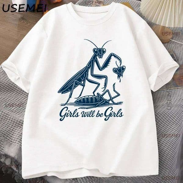 Will Be Girls Graphic Sweatshirt, Funny Feminist Tee, Praying Mantis Print Shirt, Casual Statement Top Shirt for Women Q260306