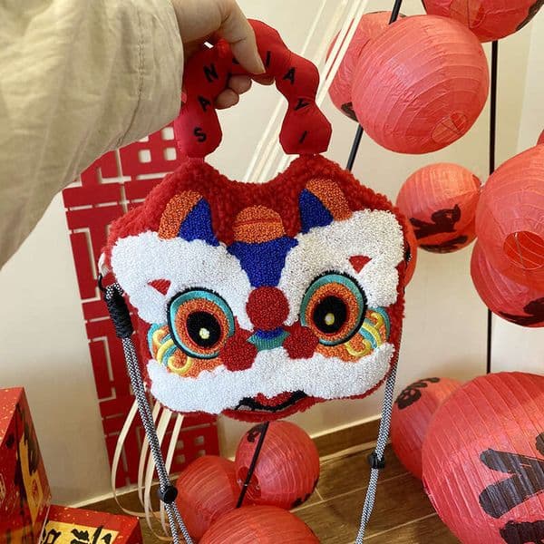Tote New Year Chinese Style Lion Plush Doll Shoulder Cute Cartoon Crossbody For Women Versatile Handbag Small Bag