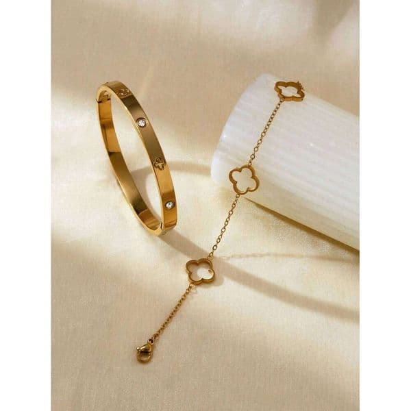 1Pcs Light Luxury Simple Diamond Encrusted Hollow Clover Bracelet Stainless Steel Ladies Jewellery Z260306