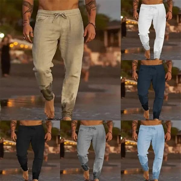 Mens Beach Pants Joggers Streetwear Cotton Linen Sweatpants Casual Pants Hawaiian Vacation Loose Summer Straight Pants Male 260302BJ