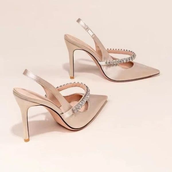 Womens Water Diamond Slim Heeled Pointed Highheeled Shoes with A Headband and Sandals for Singles 260307