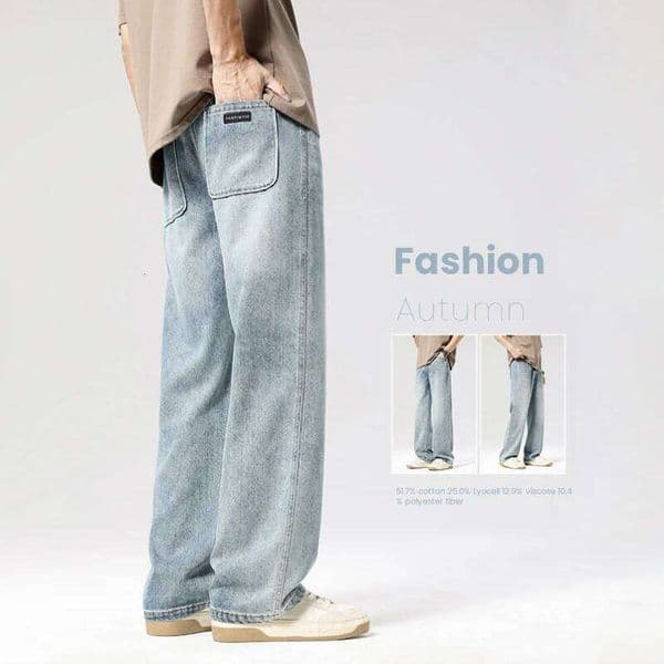 Autumn Casual Men's Straight Jeans Fashion Loose Vintage Elastic Waist Trousers Light Blue Personality Wide Pants Denim Male W260307