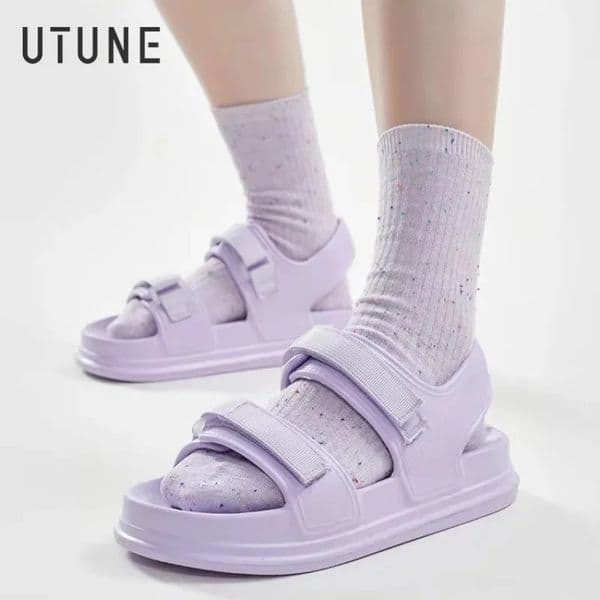 UTUNE Fashion Patch Womens Sandals Summer Comfortable Platform Shoes Beach Outside Purple Slides Thick Sole Nonslip Slippers 260307