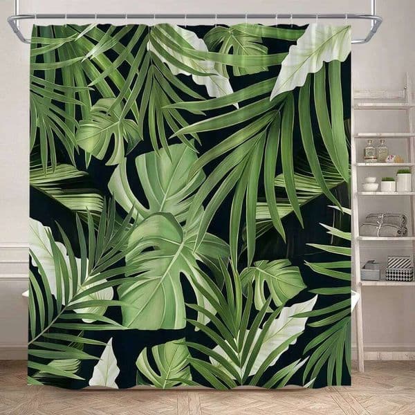 Tropical Leaves Shower Curtains Watercolour Green Palm Leaf Monstera Bath Curtain Black Polyester Home Bathroom Decor with 26Y0307