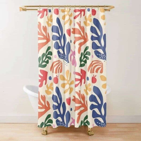 Abstract Matisse Flower Art Shower Modern Geometric Simple Aesthetic Pastel Boho Trendy Bathroom Curtain Decor with Hook 26Y0307