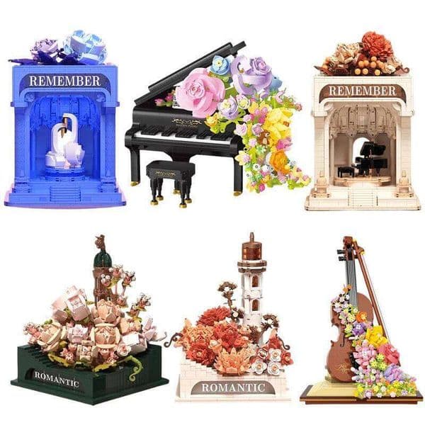 Piano Bricks Eternal Rose Block Lnstrument Flower Building Blocks Mini With Light Home Decor Christmas Gift Toys For Child Adult C260306