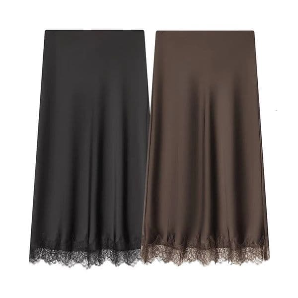 Womens Skirts Fashion Lace Decoration Satin Midi Skirt Vintage Women High Waist Long 260302BJ