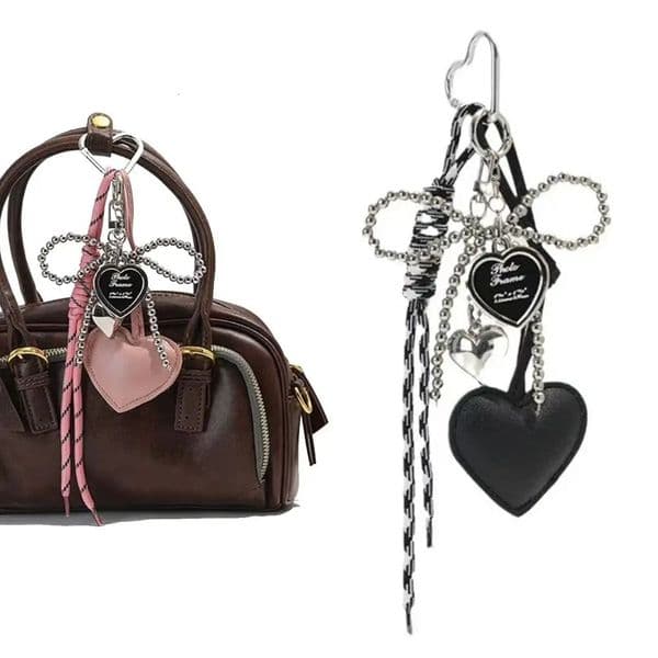 Charm Tassel Love Heart Pendant Handmade Creative Bowknot Keychain Cute Glossy Pendant Keychain Bag Accessories 260304