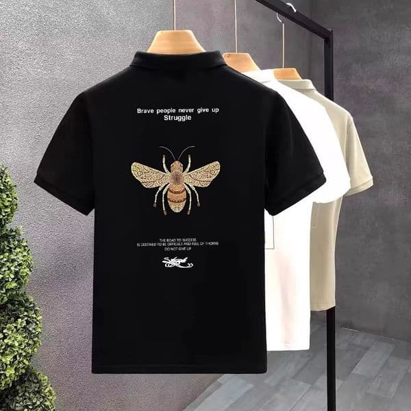 Clothes Handsome Brand Little Bee Men's Polo Shirt Luxury Summer Trendy Printed T-Shirt Korean Designer Style Slim Fit Short Sleeve Casual Top Men's Clothing