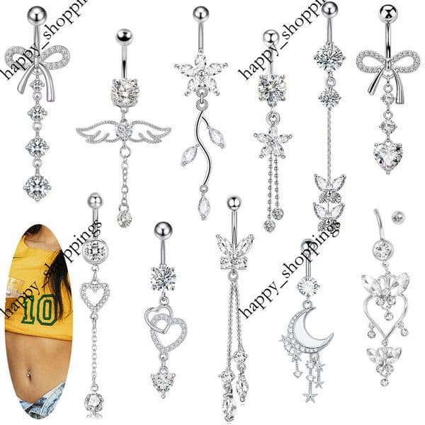 Inlaid Stone Ring Butterfly Heart Zircon Simple Navel Piercing Jewelry Belly Stud Hot Sale