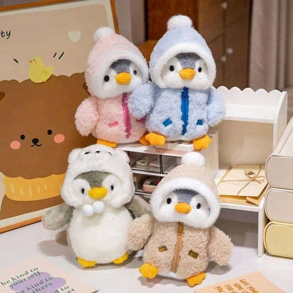 New Cute Plush Toy Baby Comforting Sleep Doll Fluffy Penguin Wearing Clothes Hats Stuffed Animal Pillow Birthday Gifts H260305