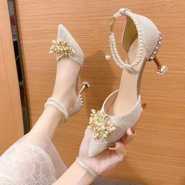Ladies Shoes on Sale Fashion Pointed Metal Beaded Solid Womens High Heels Summer Leisure Banquet Women Wedding Pump 260306