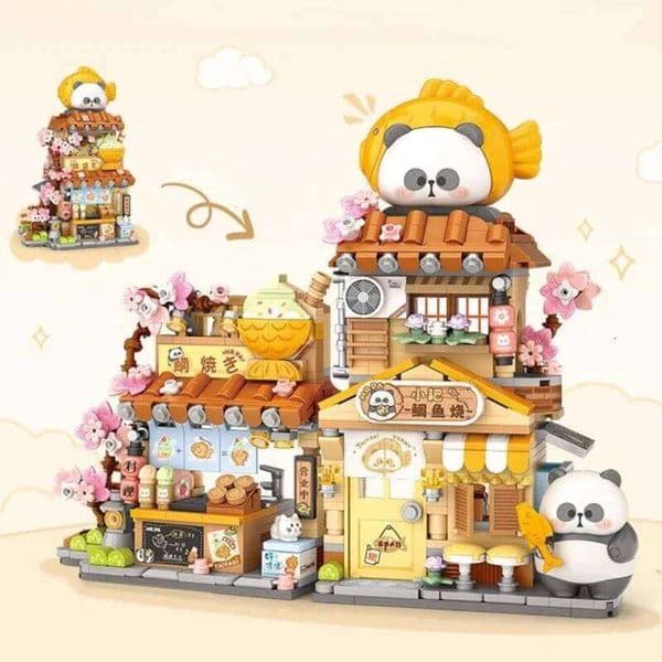 Loz Taiyaki Street View Shop Miniature Building Blocks Panda Bricks Toy Assembly Flower Workshop Folding House Collection Model C260306