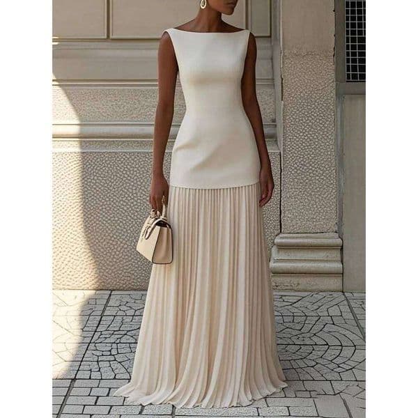 Two Piece Set Woman Women Elegant Solid Splice Pleated Set skirt Sexy Slash Neck dress Sleeveless Tank Boho Dress Summer Hollow Slim Maxi Skirts Elegant