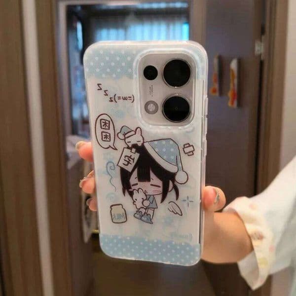 Creative Blue Polka Dot Sleepwear Girl Cartoon Cute Phone Case For iPhone 17 Air 16 15 14 13 12 11 Pro Max Plus Y2K Kawaii Cover H260305