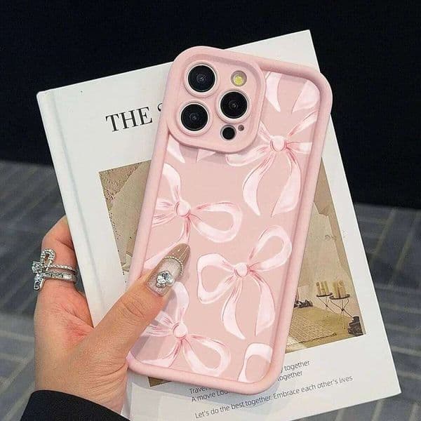 Ins Wind Pink Bow Pattern Phone Case For iPhone 16 15 14 13 12 11 PRO MAX 16e Mini XR XS Max 8 Plus Creative Silicone Soft Cover H260305