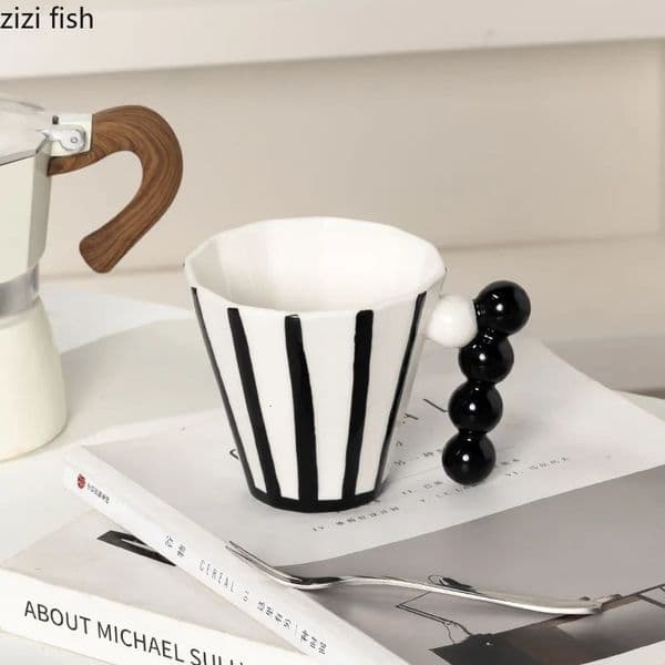 Retro Striped Ceramic Mug Creative Handle Latte Coffee Mug High Beauty Couple Cup Beverage Cup Home Water Cup Breakfast Cups 260227BJ