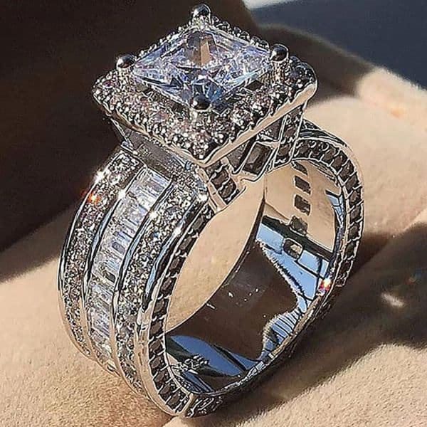Wedding Rings Vintage Court Mens Ring Silver Princess Cut CZ Stone Engagement Wedding Band Rings For Women Jewelry Gift AA