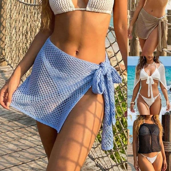 Designer Multi-Way Wear Cross-Border European and American Women's Clothing, Sun-Protective Hollowed-Out Solid Color One-Piece Strap Sexy Short S, Sheer Beach Wrap