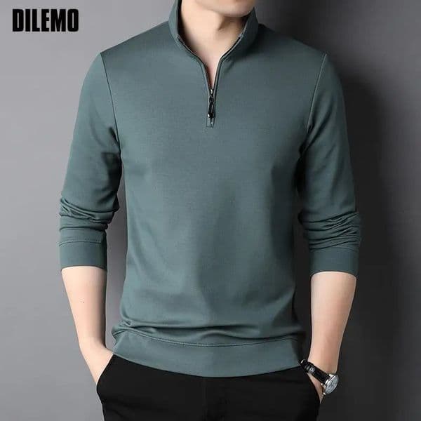 Top Grade Fashion y Zipper Polo Shirt Men Casual Plain Korean Solid Color Long Sleeve Tops Mens Clothing 260302BJ