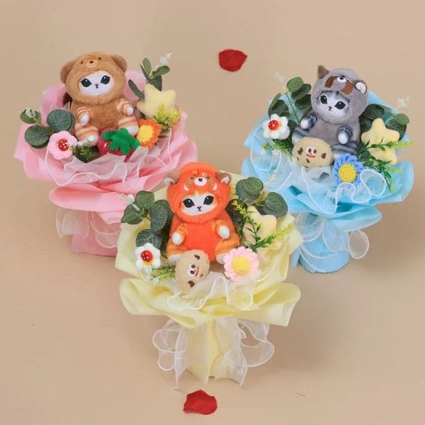 Kawaii Mofusand Shark Cat Plush Toys Keychain Creative Handmade Bouquets Stuffed Doll Christmas Vanlentine Birthday Gifts 260304