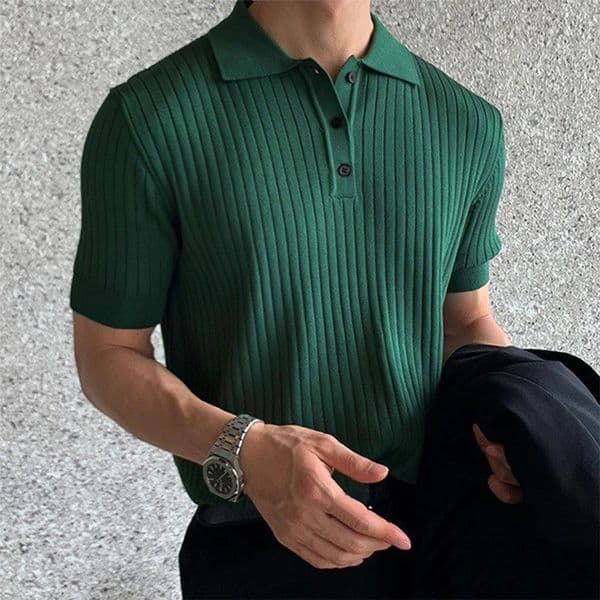 Summer Mens Clothing Retro Knit Lapel Striped Polo Shirt Solid Color Short Sleeve Fashion Light y Knitwear M3XL 260302