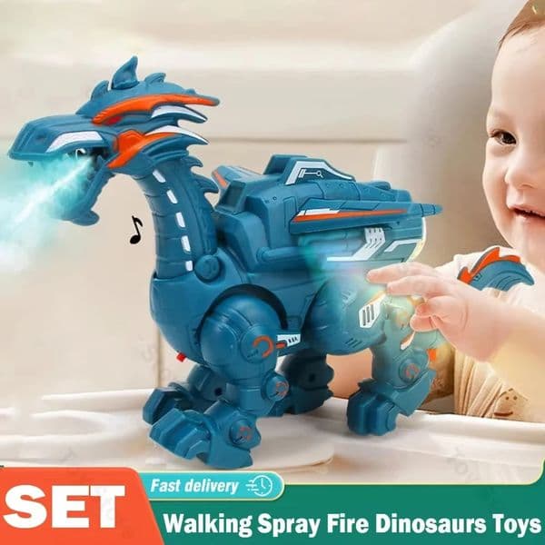 Electric Interactive Spray Fire Dinosaurs Toys Simulation Walking Shaking Dragon Boy Kids Toy Christmas Gift Fine Electronic Pet 260304