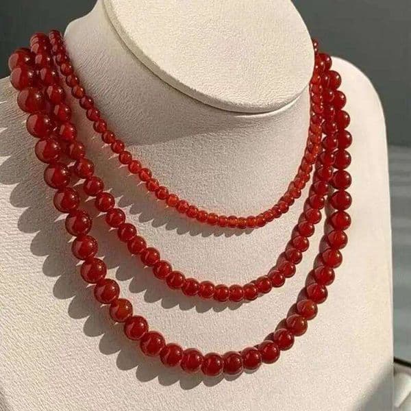 Natural Women Healing Gemstone Fine Jewelry Genuine High Ice Grade A Red Agate Round Bead Necklace Chain
