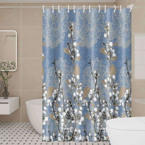 Botanical White Magnolia Blossom Bath Curtain - Durable, quick-dry polyester fabric 26Y0307