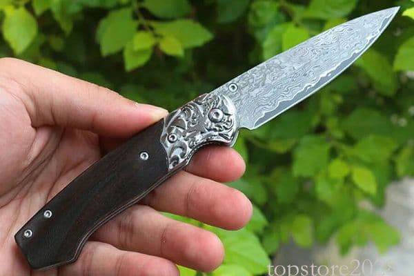 High Quality Damascuss Fold Knife VG10 Damascus Steel Blades Drop Point Blade Ebony Handle EDC Pocket Folding pocket knife Knives Tools
