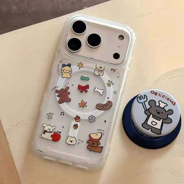 Fun Cartoon Cute Little Dog Wireless Charge Phone Case For iPhone 11 12 13 14 15 16 17 Air Pro Max Plus Y2K Cover H260305