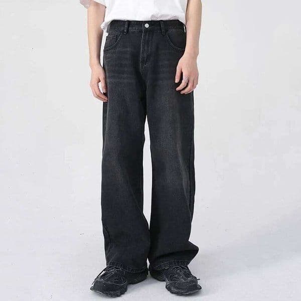 Men Classic Straight Casual Jeans Male Brand Wide Leg Black Pants Simple Vintage Outside High Street Denim Trousers W260307